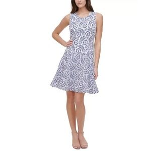 Women's Tommy Hilfiger Dahlia Floral Lace Dress Fit & Flare Size 12 Blue White